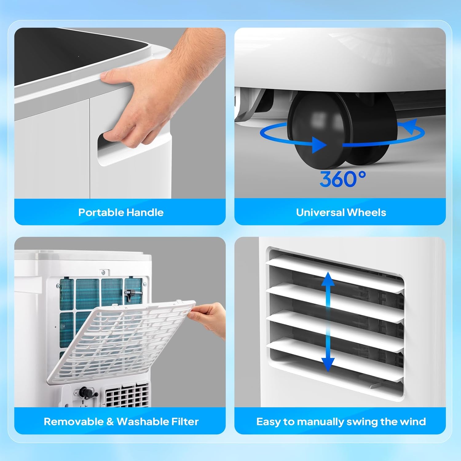 9000 BTU Portable Air Conditioner with Heating, Dehumidifier, Sleep Mode & Remote Control