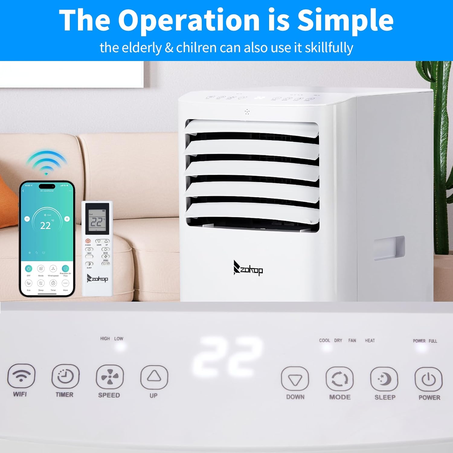 12000 BTU Portable Air Conditioner with Heating, Dehumidifier, WiFi & Remote Control