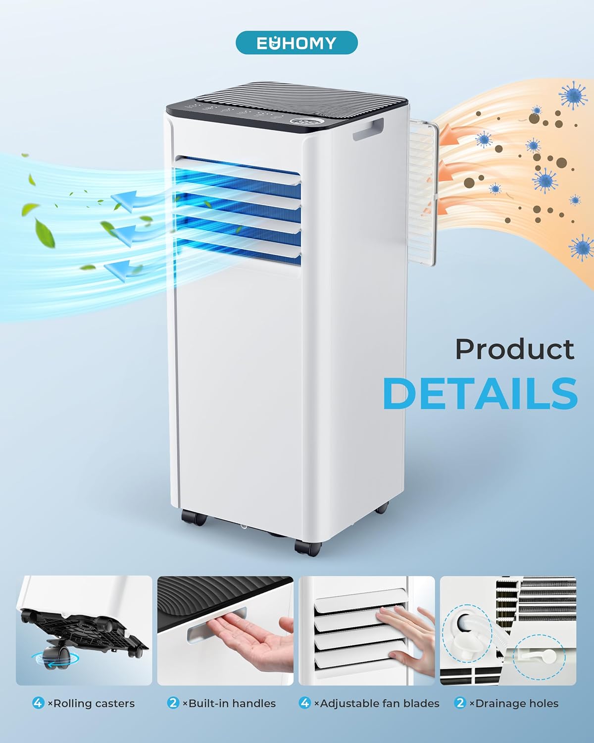 9000 BTU Portable Air Conditioner with Dehumidifier, Sleep Mode & Remote Control