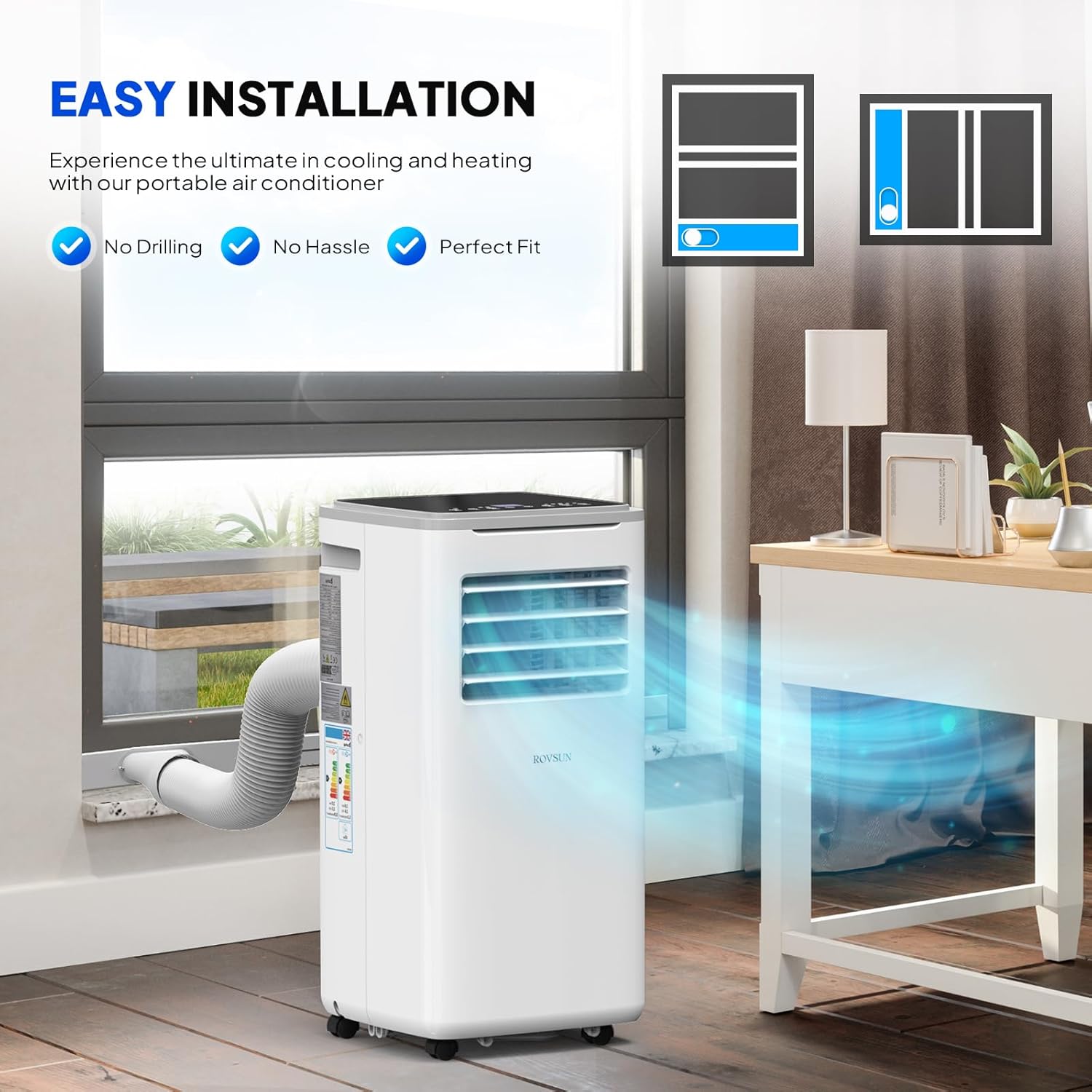 9000 BTU Portable Air Conditioner with Heating, Dehumidifier, Sleep Mode & Remote Control