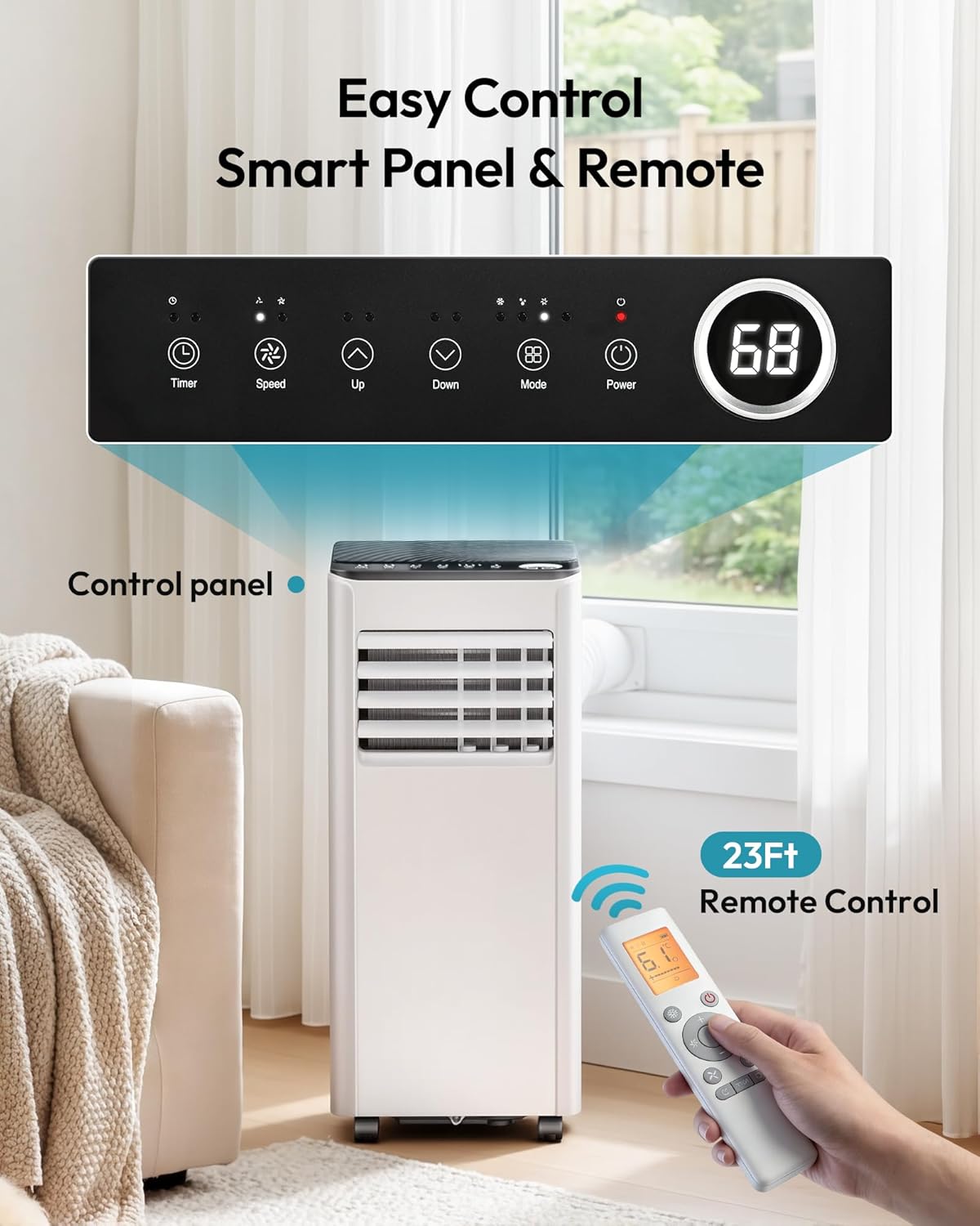 9000 BTU Portable Air Conditioner with Dehumidifier, Sleep Mode & Remote Control