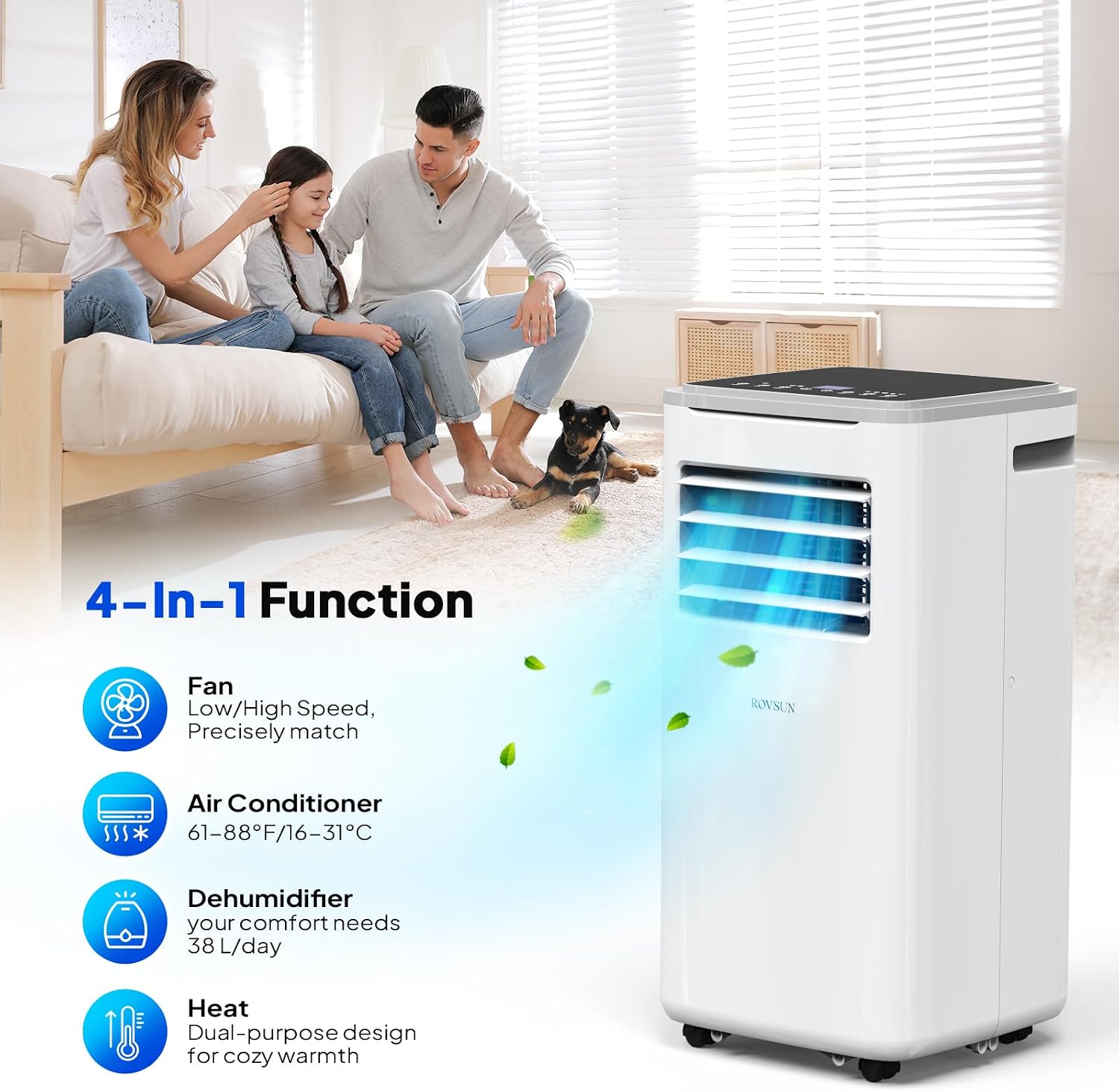 9000 BTU Portable Air Conditioner with Heating, Dehumidifier, Sleep Mode & Remote Control