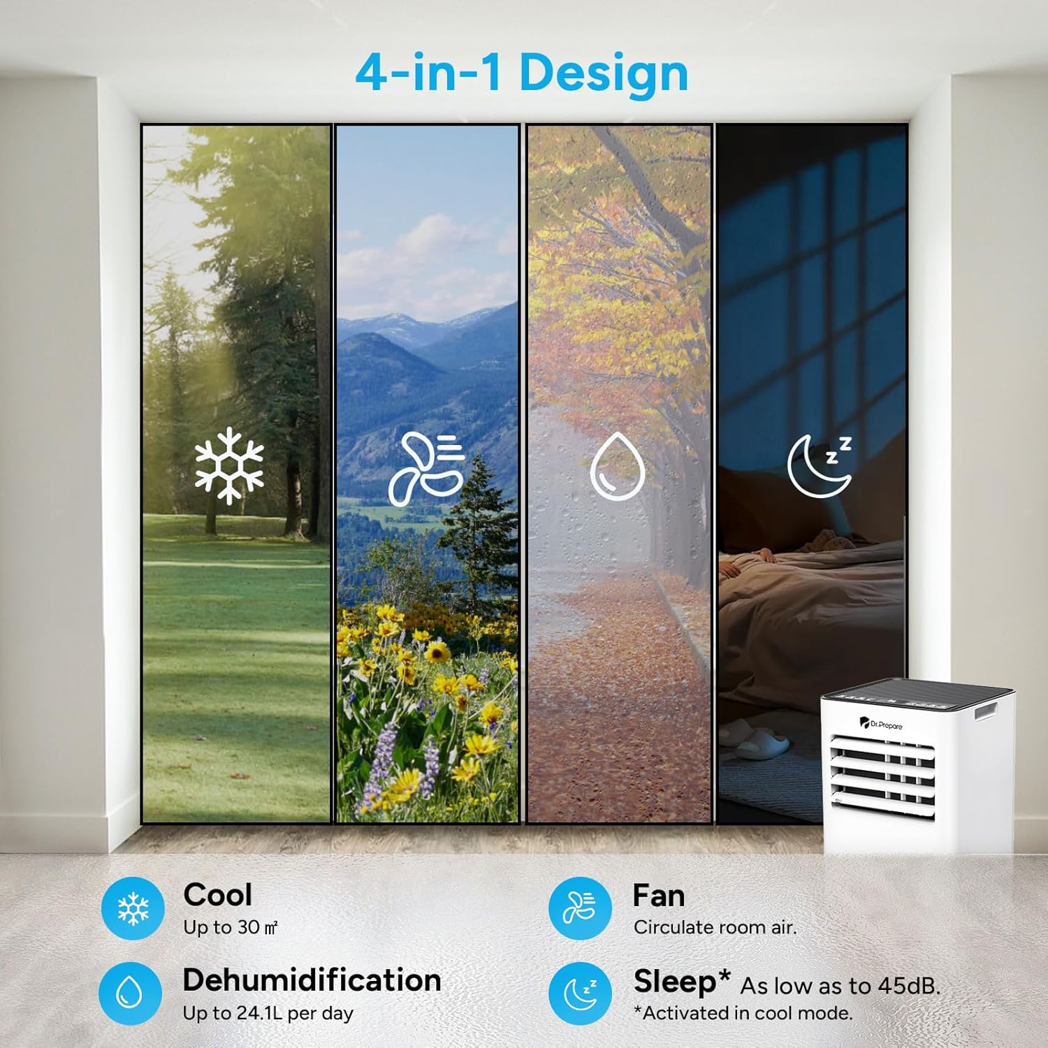 9000 BTU Portable Air Conditioner with WiFi, Dehumidifier & Fan Function