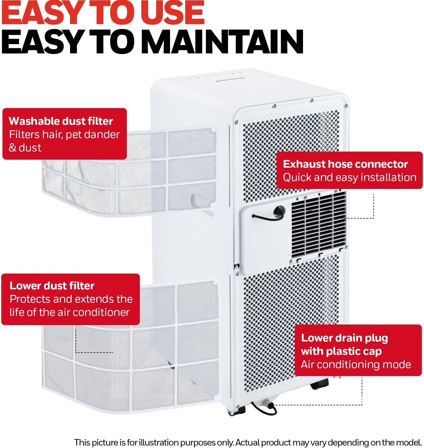 9000 BTU Portable Air Conditioner with Dehumidifier, Fan Mode & Remote Control
