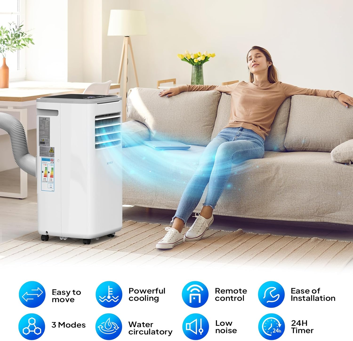 9000 BTU Portable Air Conditioner with Heating, Dehumidifier, Sleep Mode & Remote Control