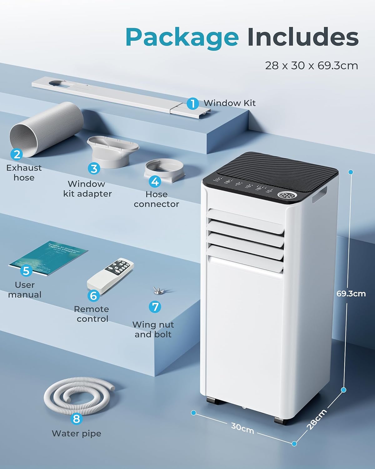 9000 BTU Portable Air Conditioner with Dehumidifier, Sleep Mode & Remote Control