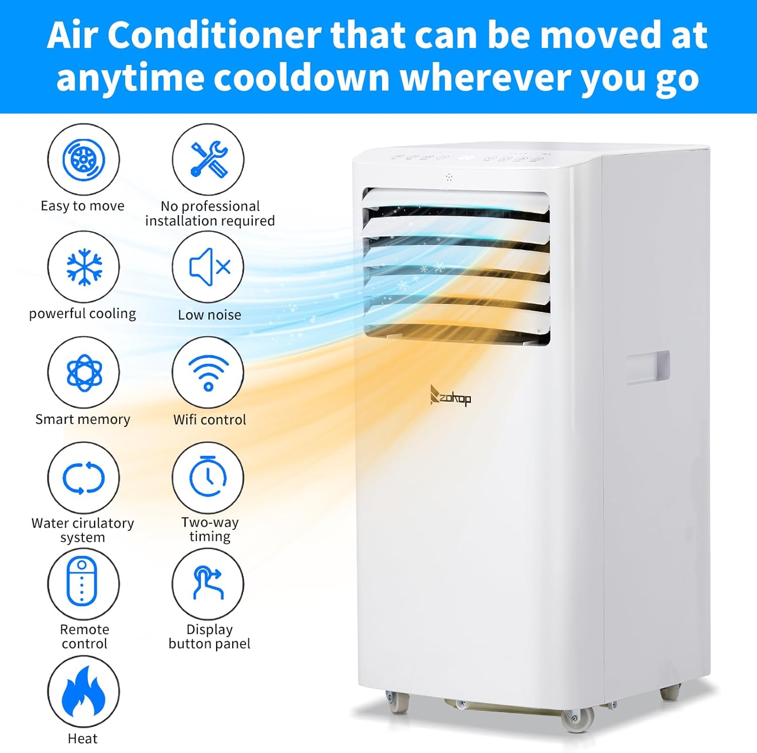12000 BTU Portable Air Conditioner with Heating, Dehumidifier, WiFi & Remote Control