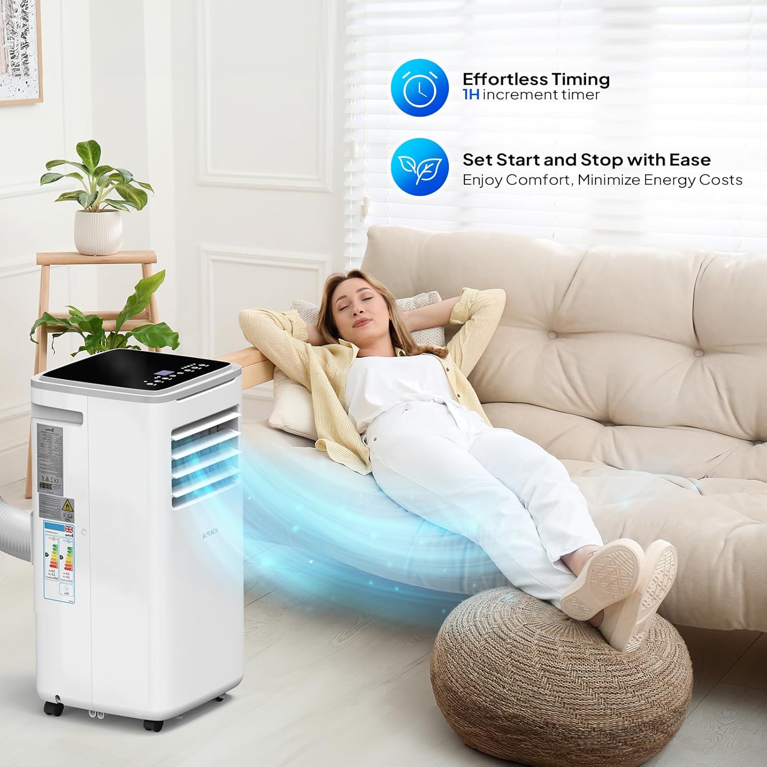 9000 BTU Portable Air Conditioner with Heating, Dehumidifier, Sleep Mode & Remote Control