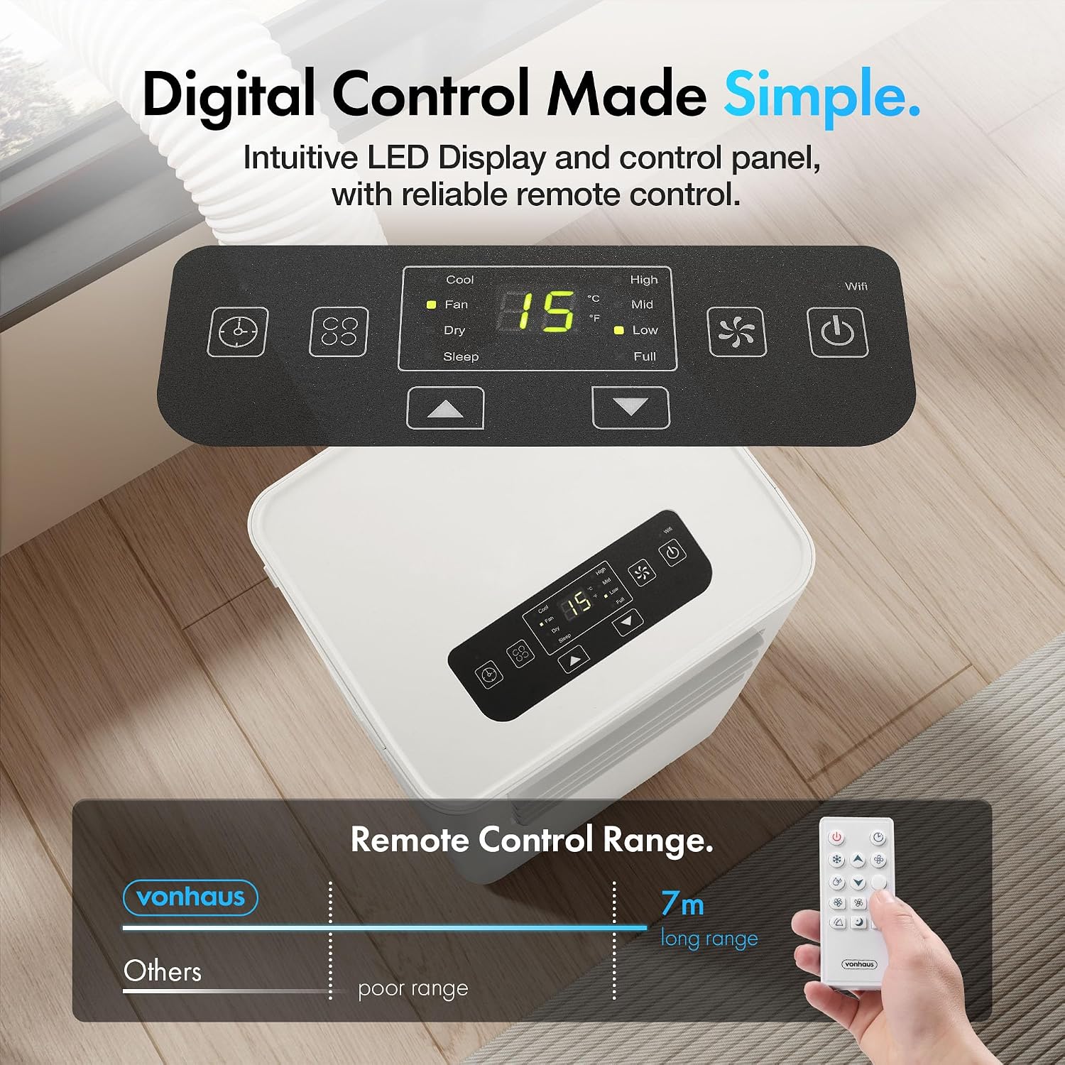 12000 BTU Portable Air Conditioner with WiFi, Dehumidifier, Sleep Mode & Remote Control