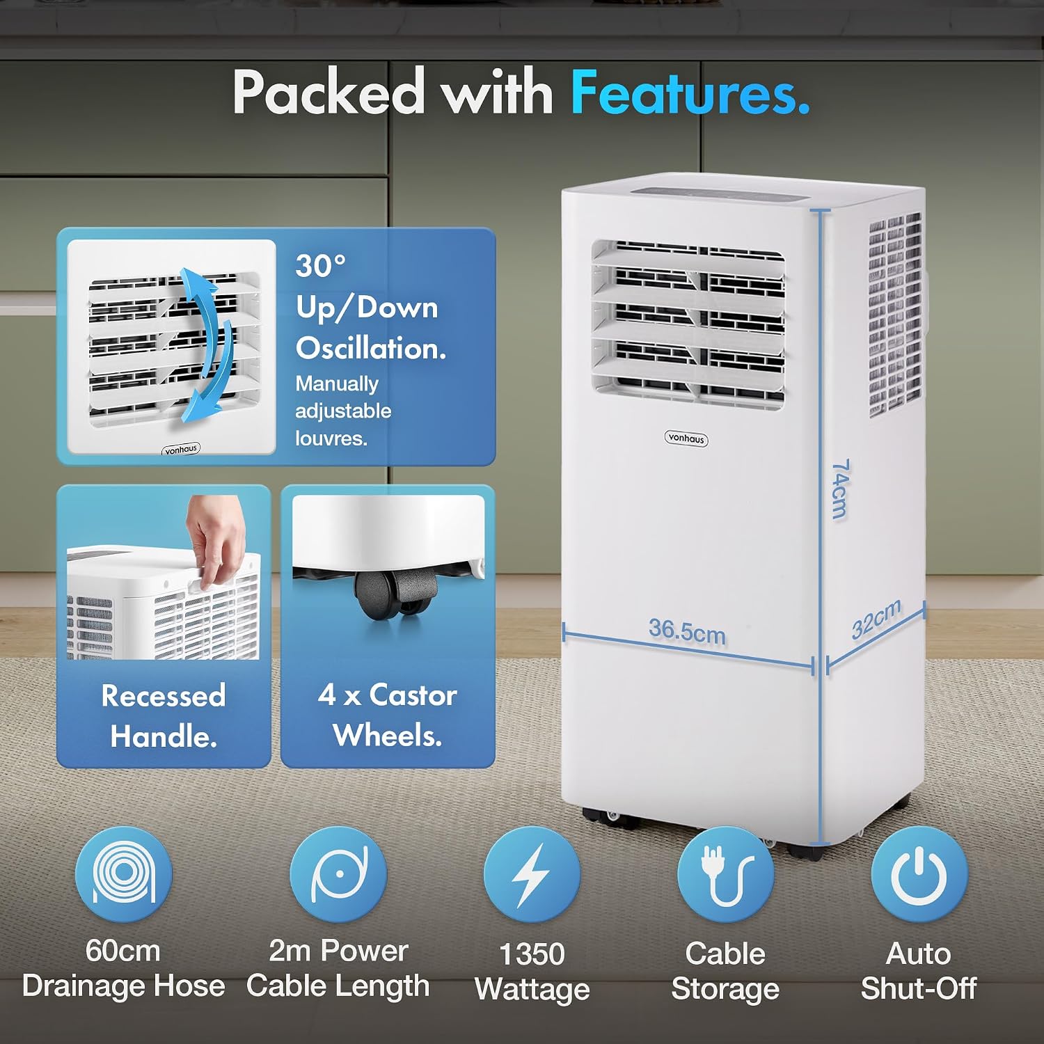 12000 BTU Portable Air Conditioner with WiFi, Dehumidifier, Sleep Mode & Remote Control