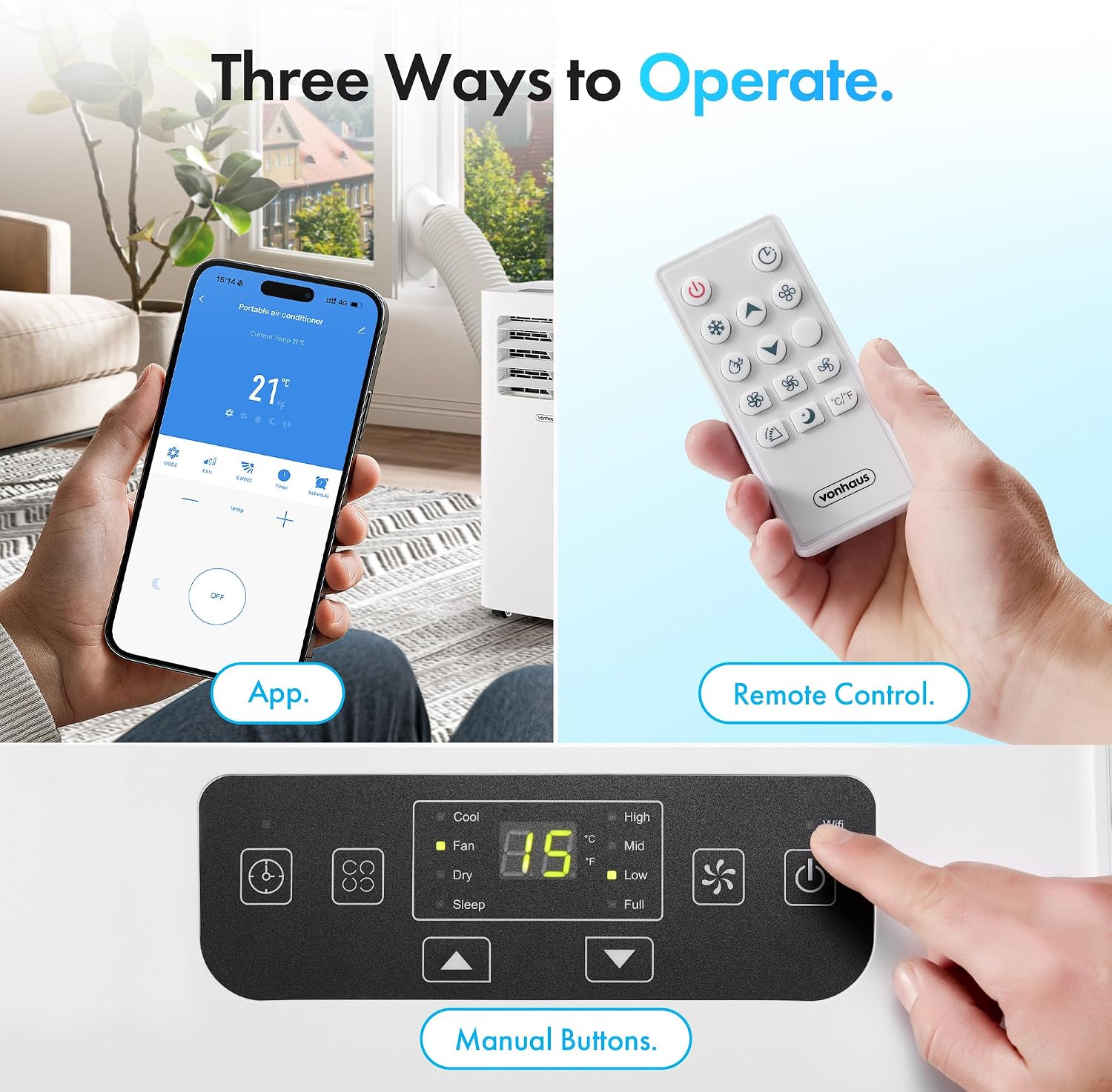 12000 BTU Portable Air Conditioner with WiFi, Dehumidifier, Sleep Mode & Remote Control